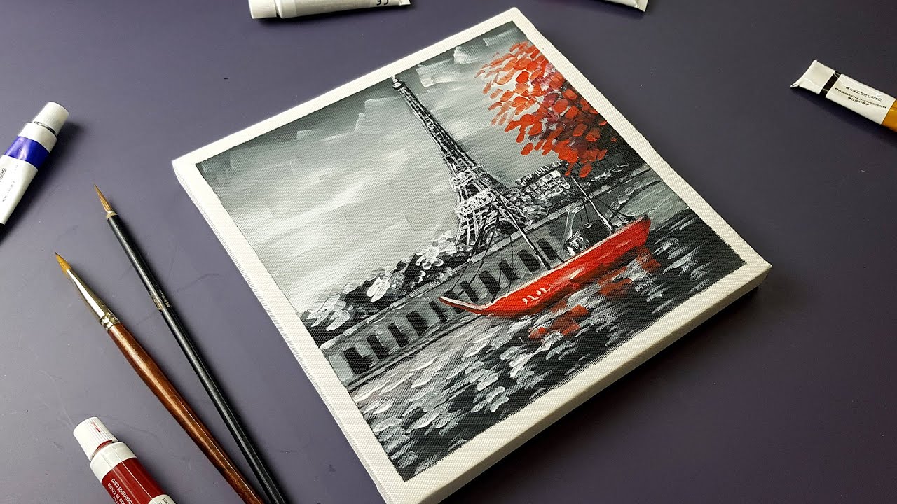 Monochrome of Eiffel Tower | Cosu daily art challenge #26 Acrylic painting idea