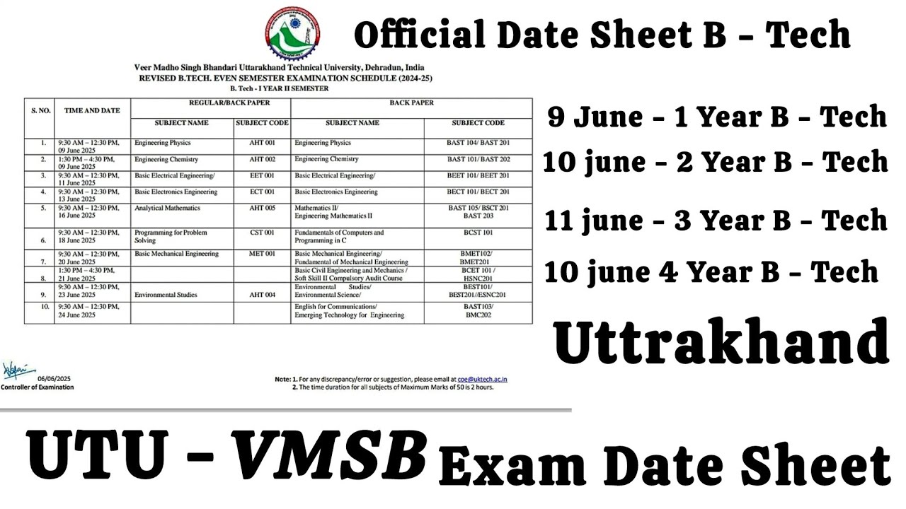 ✅ B.Tech Official Exam Date 2025 Announced! | Important Details & Updates | UTU VMSB