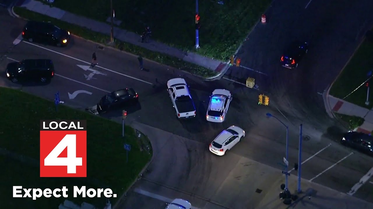 Aerial footage shows Aug. 10, 2023, crash at I-94 Service Drive and Moross Road in Detroit