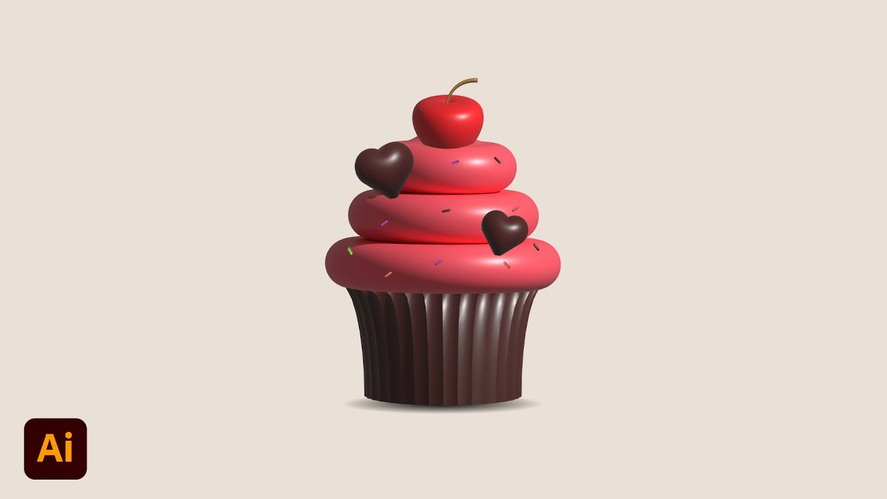 3D Cupcake Design In Adobe Illustrator cc 2022 | Tutorial