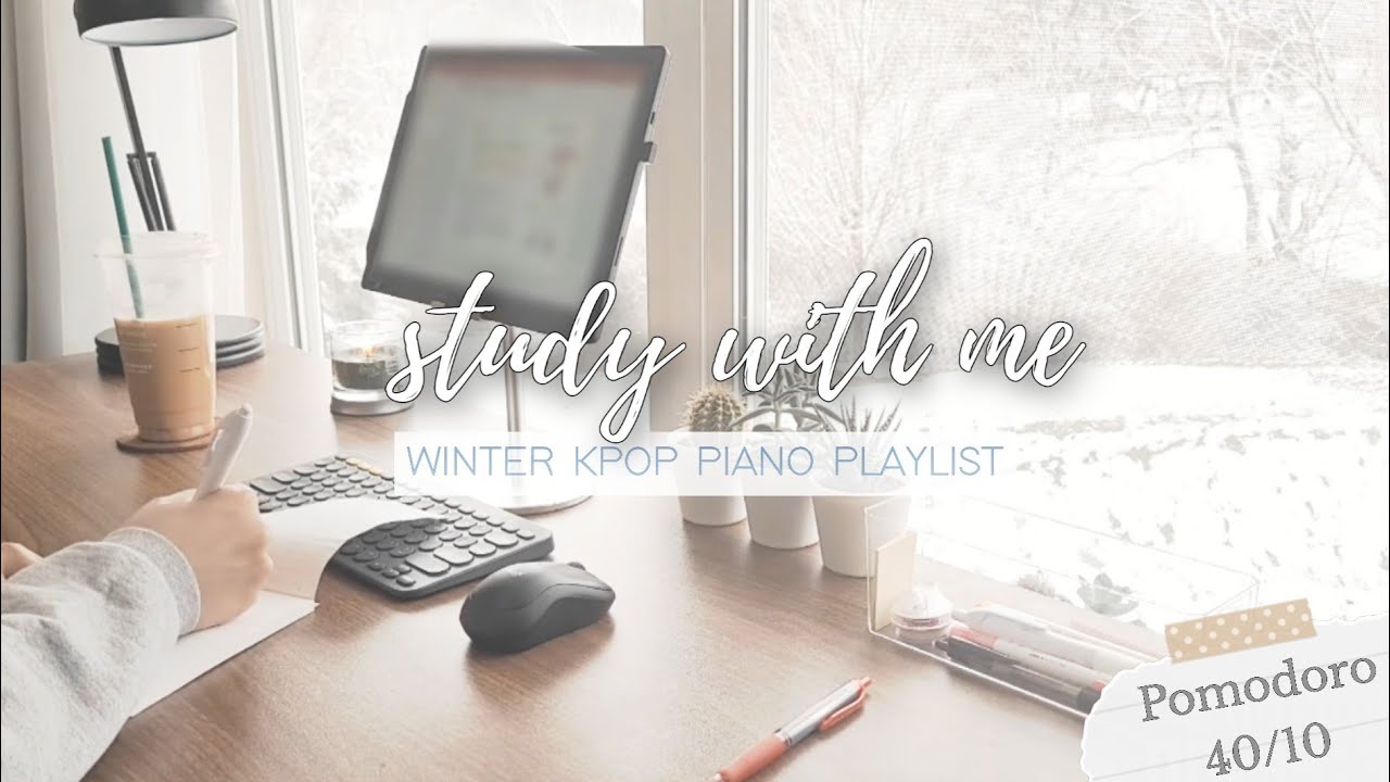 ❄️ snowy morning study with me | winter kpop piano study music, real-time, 1.5 hour, pomodoro 40/10