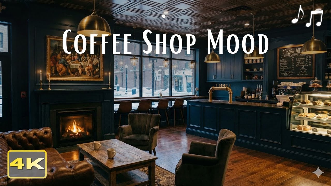Warm Moody Coffee Shop ☕️ | 8:00 Hours Jazz & Fireplace