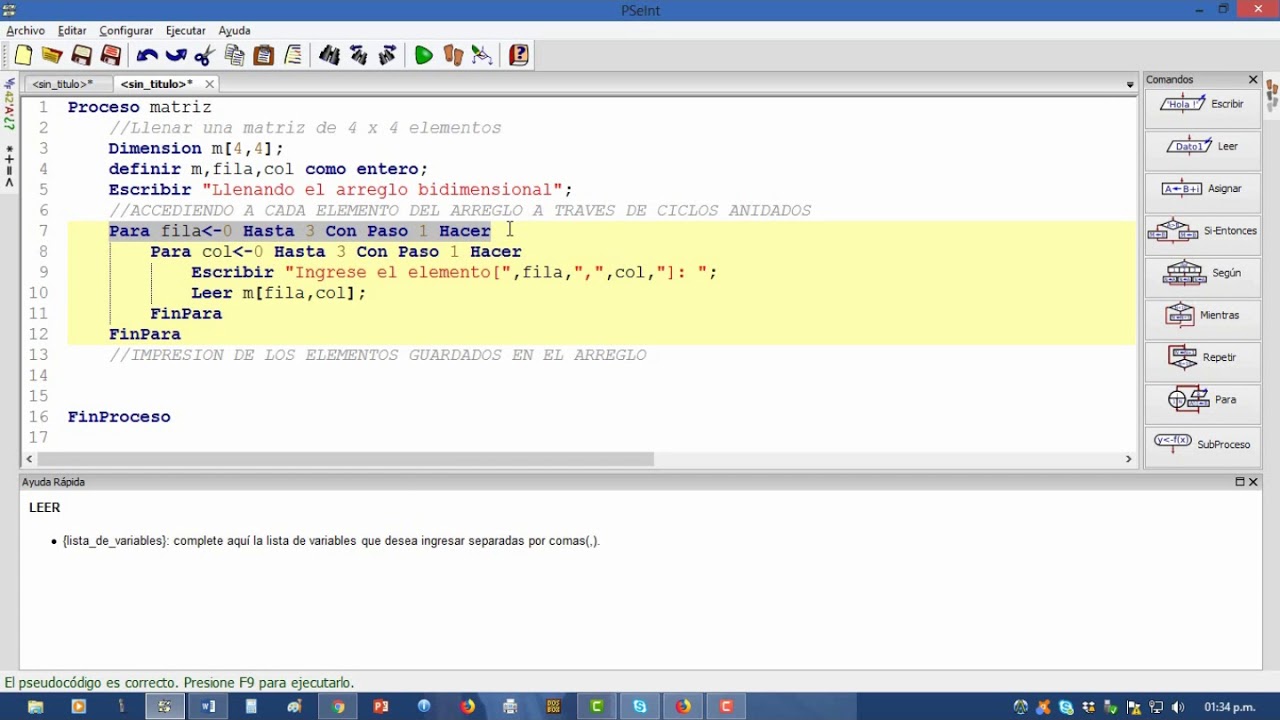 Ejemplo 1 Arreglo Bidimensional