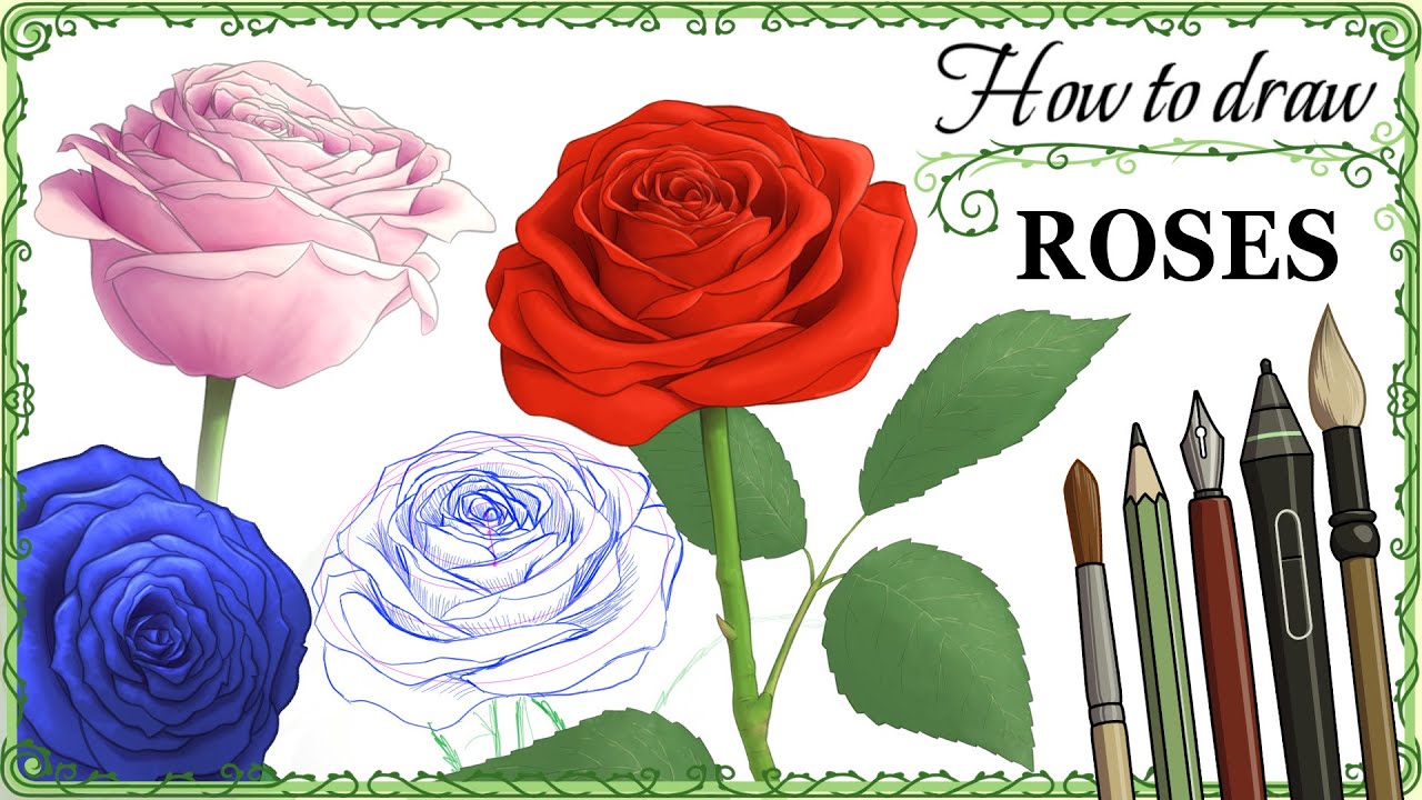 How to draw ROSES - Step by Step Art Tutorial
