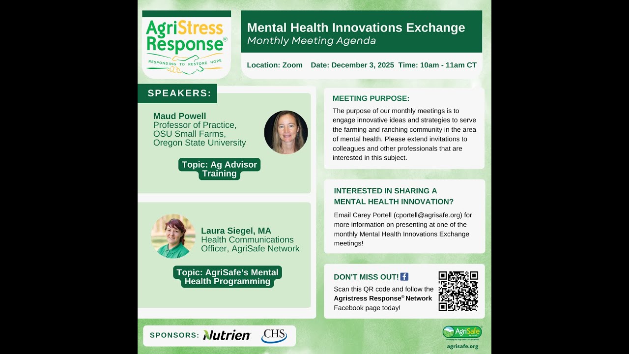 AgriStress Response Mental Health Innovations Exchange: December 3, 2025 Meeting Recording