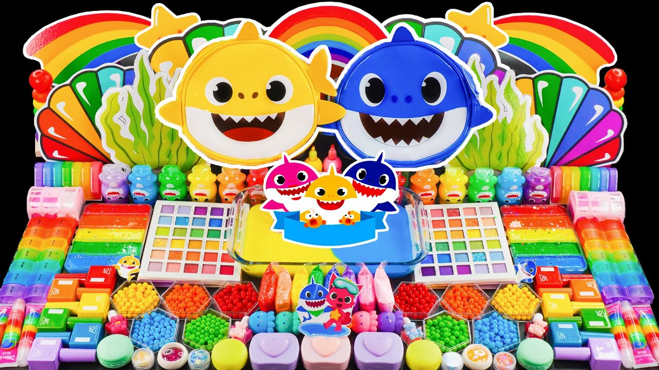 Wonderful Rainbow Baby Shark Slime ASMR | Mixing Eyeshadow & Makeup Into Slime