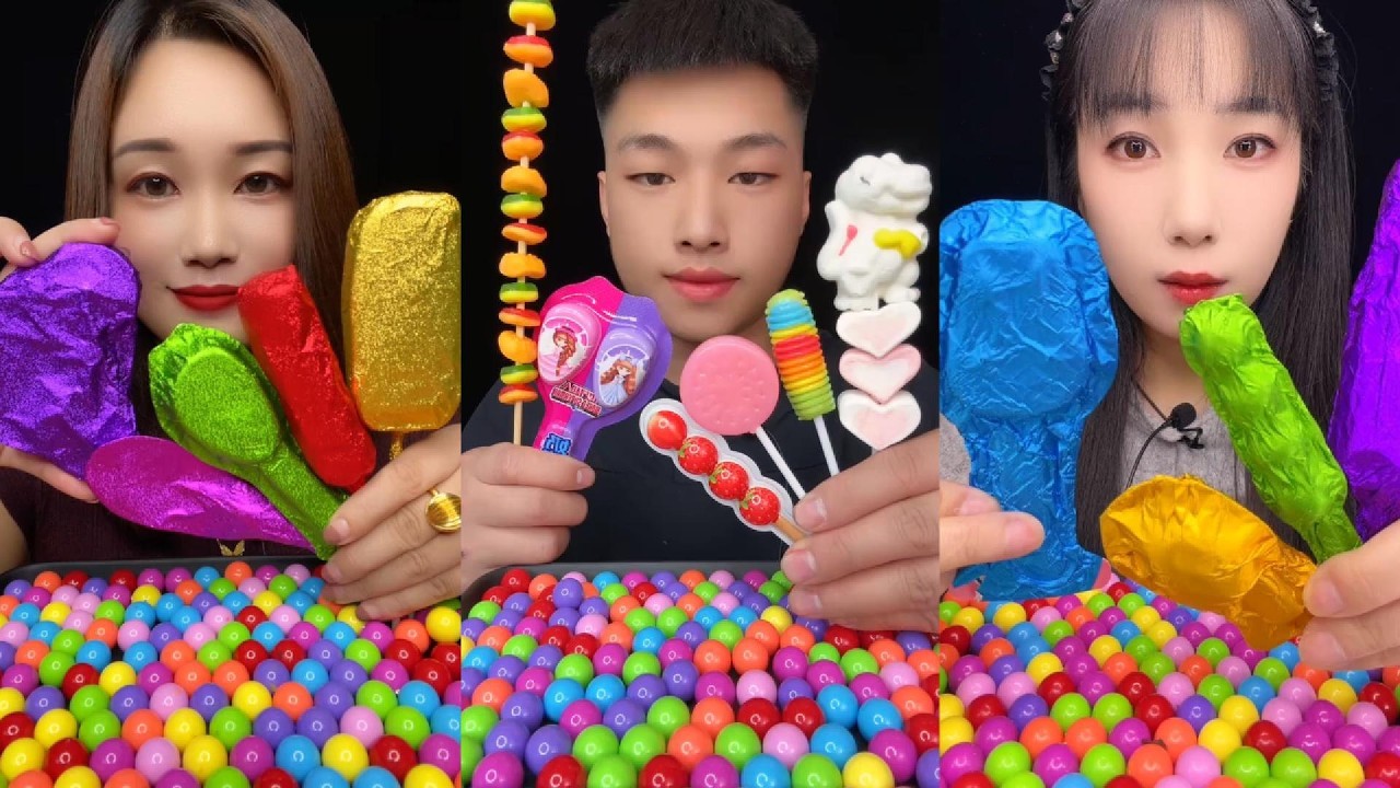 Разноцветные конфеты и закуски P416 🍭🌈🍫 | ASMR Мукбанг 🎉 #сладости #конфеты #закуски #asmr #мукба...