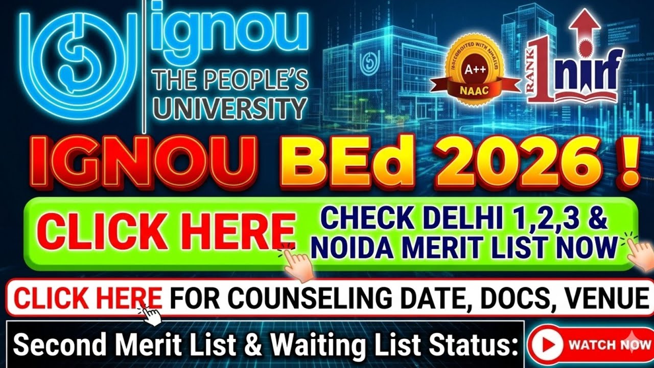 IGNOU BEd Merit List 2026 RC DELHI 1,2,3 & Noida || ignou bed 2026 merit list || ignou bed 2026 