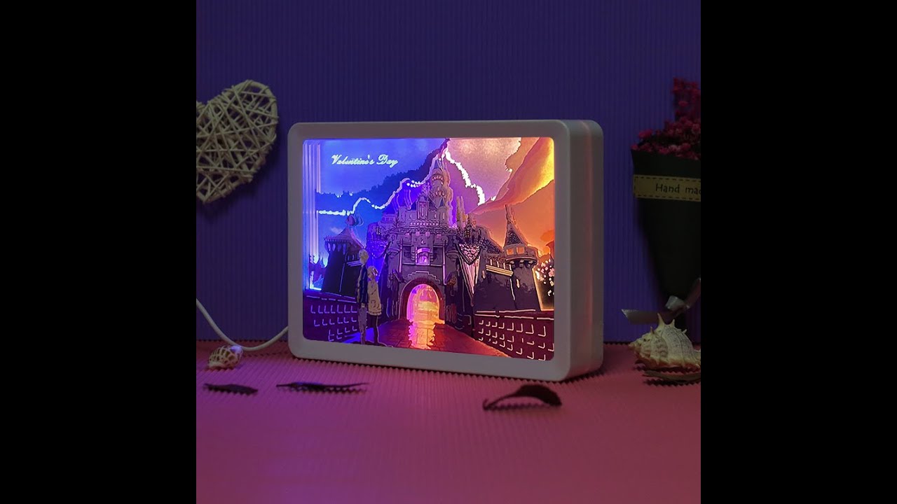 New designed Disney style paper cut light box，DIY led lights shadow box frame for new year gifting.