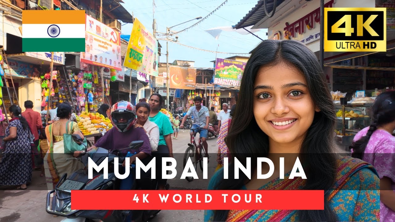 India walking tour - 3 hours Mumbai downtown walk 4k 60fps