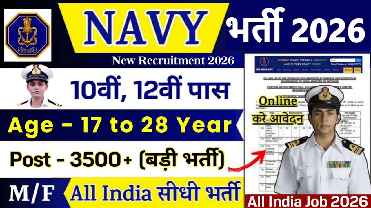 Indian Navy New Vacancy 2026 | Navy Recruitment 2026 | 10th Pass Jobs 2026 | Indian Navy Bharti 2026