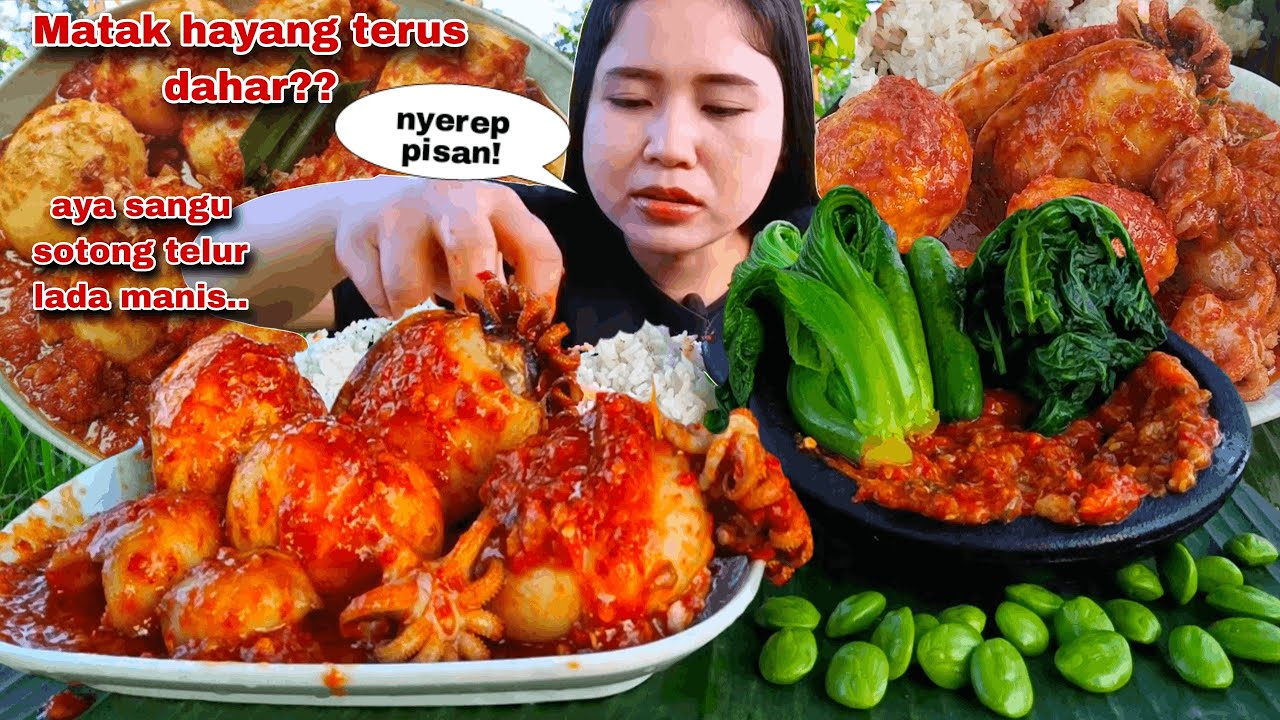PUAS MENGGIURKAN 🤤 PEDAS MANIS SOTONG TELUR SAMBAL TERASI REBUS LALAPAN PETAI MENTAH SAWI PAHIT
