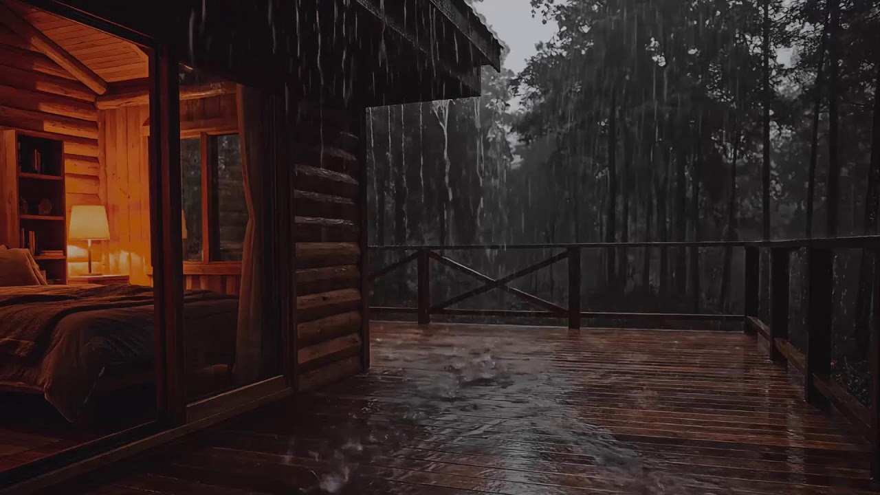 Heavy Rain Sounds Only | Cozy Cabin Night ASMR