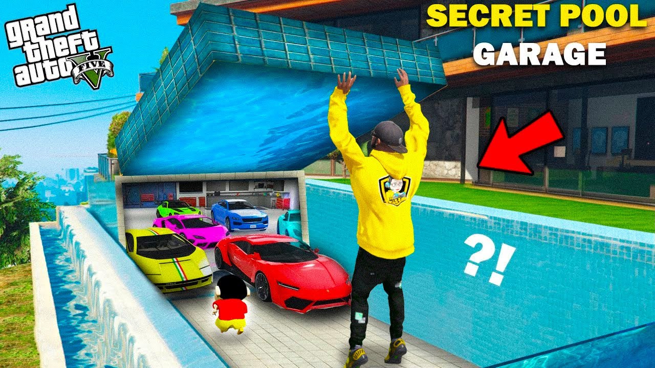 GTA V :Franklin&Shinchan😱Unlocked The Most Secret Pool🌊 Garage In His Swimming Pool GTA 5 Telugu