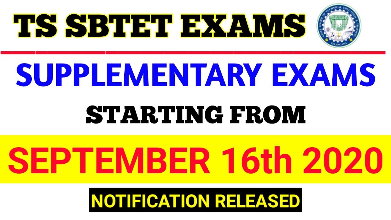 TS SBTET 2020 DIPLOMA SUPPLEMENTARY EXAMS STARTS FROM SEPTEMBER 16TH 2020 || TS SBTET LATEST UPDATES