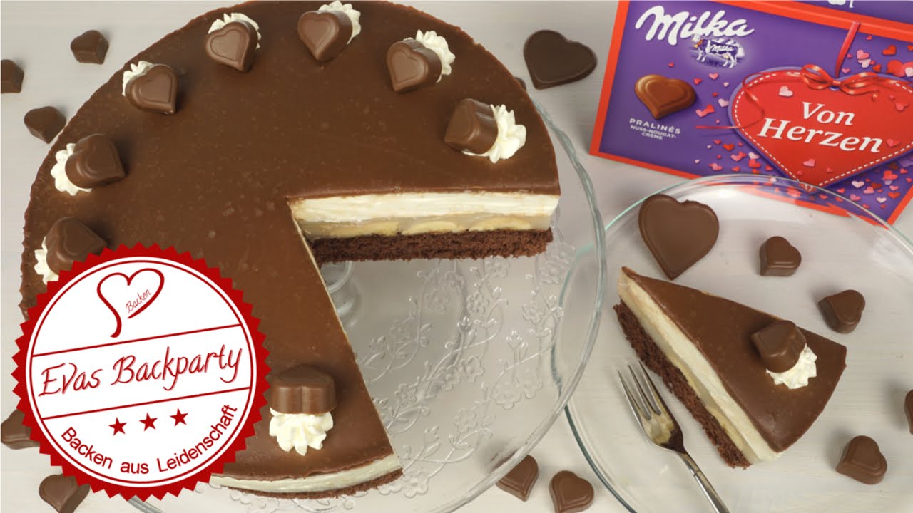 Milka-Herz-Torte, sage Dankesch&ouml;n / Muttertag / Schokobananentorte / Milkatorte / EvasBackparty