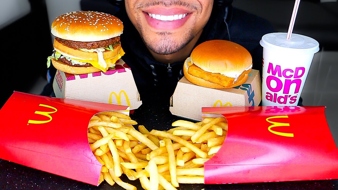 ASMR MOST POPULAR FOOD MCDONALD'S BIG MAC FISH FILLET FRIES MUKBANG EATING SHOW MOUTH SOUNDS NO TALK