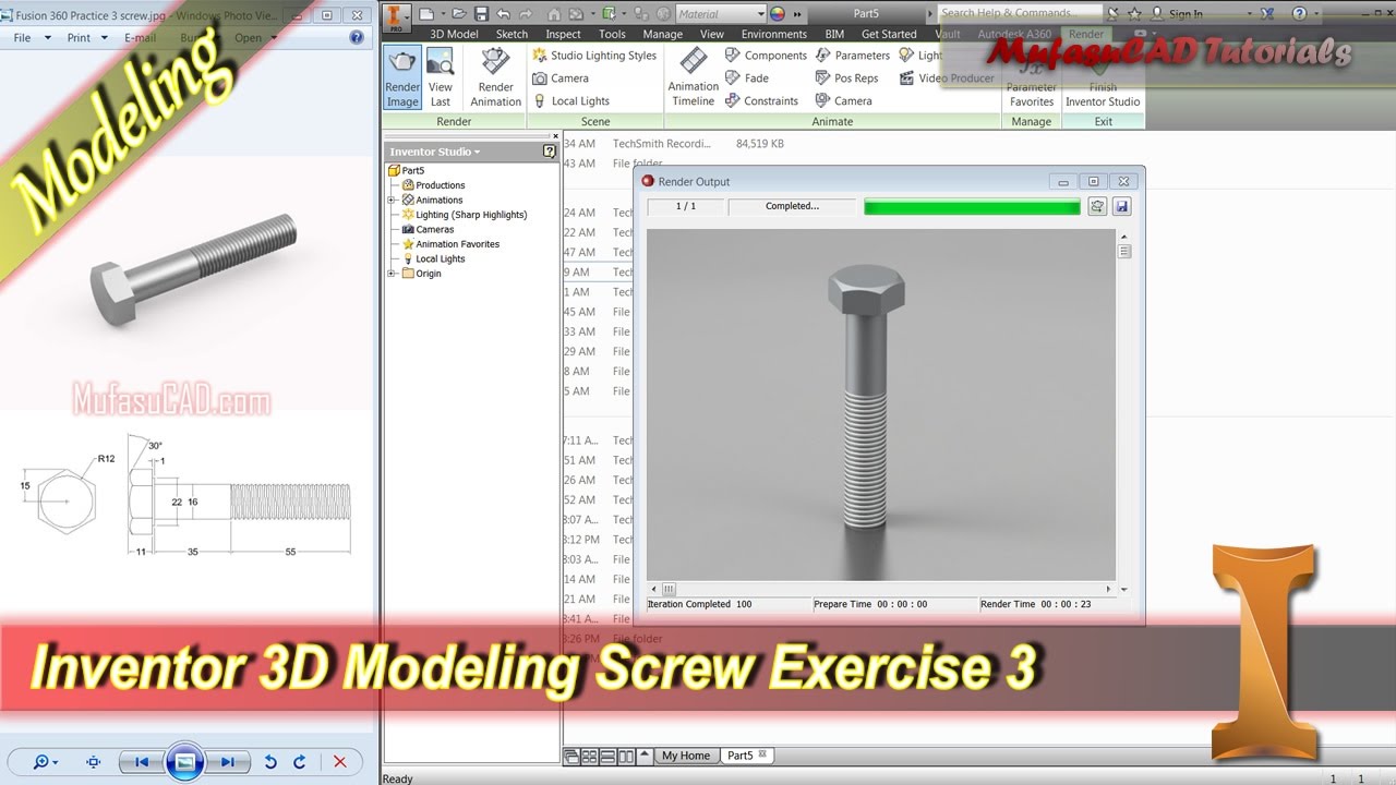 Inventor 3D Screw Modeling Tutorial Practice 3