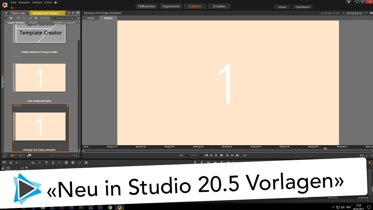 Neu in Pinnacle Studio 20 5 Projekt Vorlage erstellen Video Tutorial Deutsch