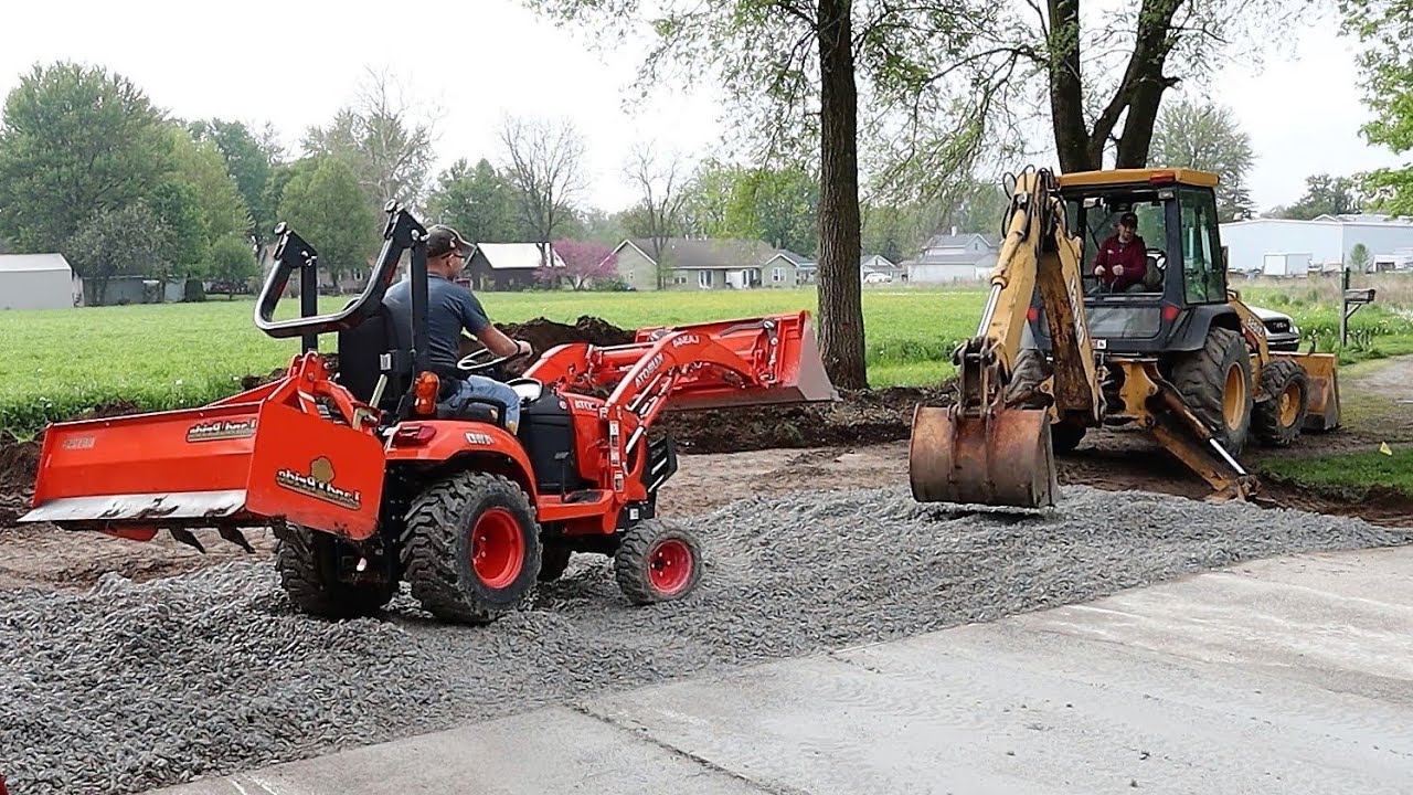 Expanding Gravel Driveway and Parking Area with Backhoe and Kubota