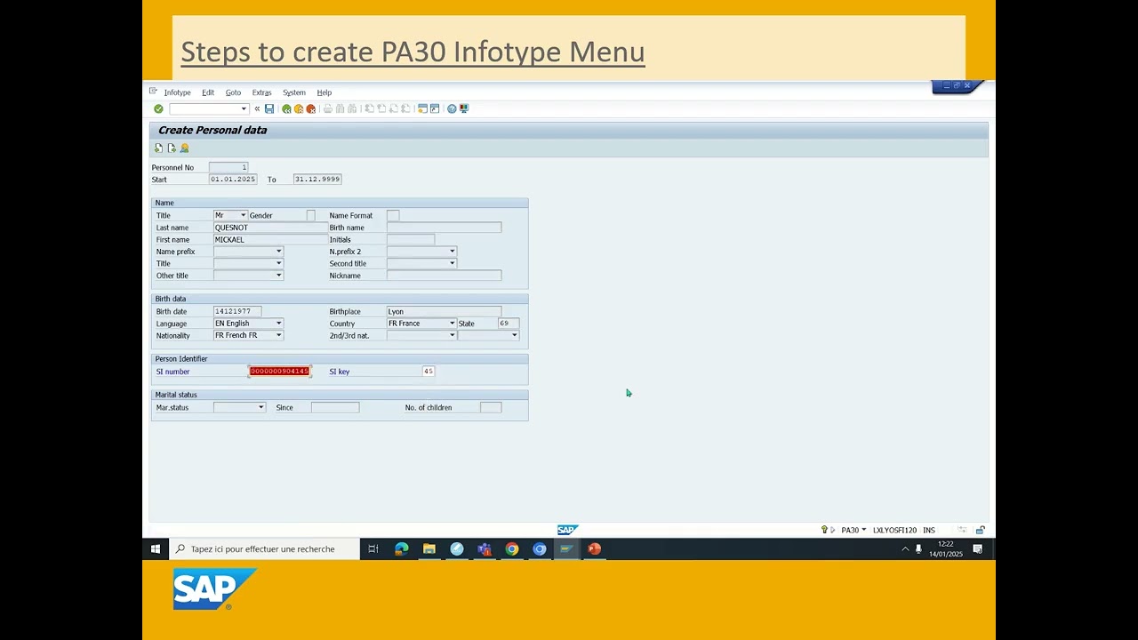 SAP HCM Infotypes PA30 Master Data