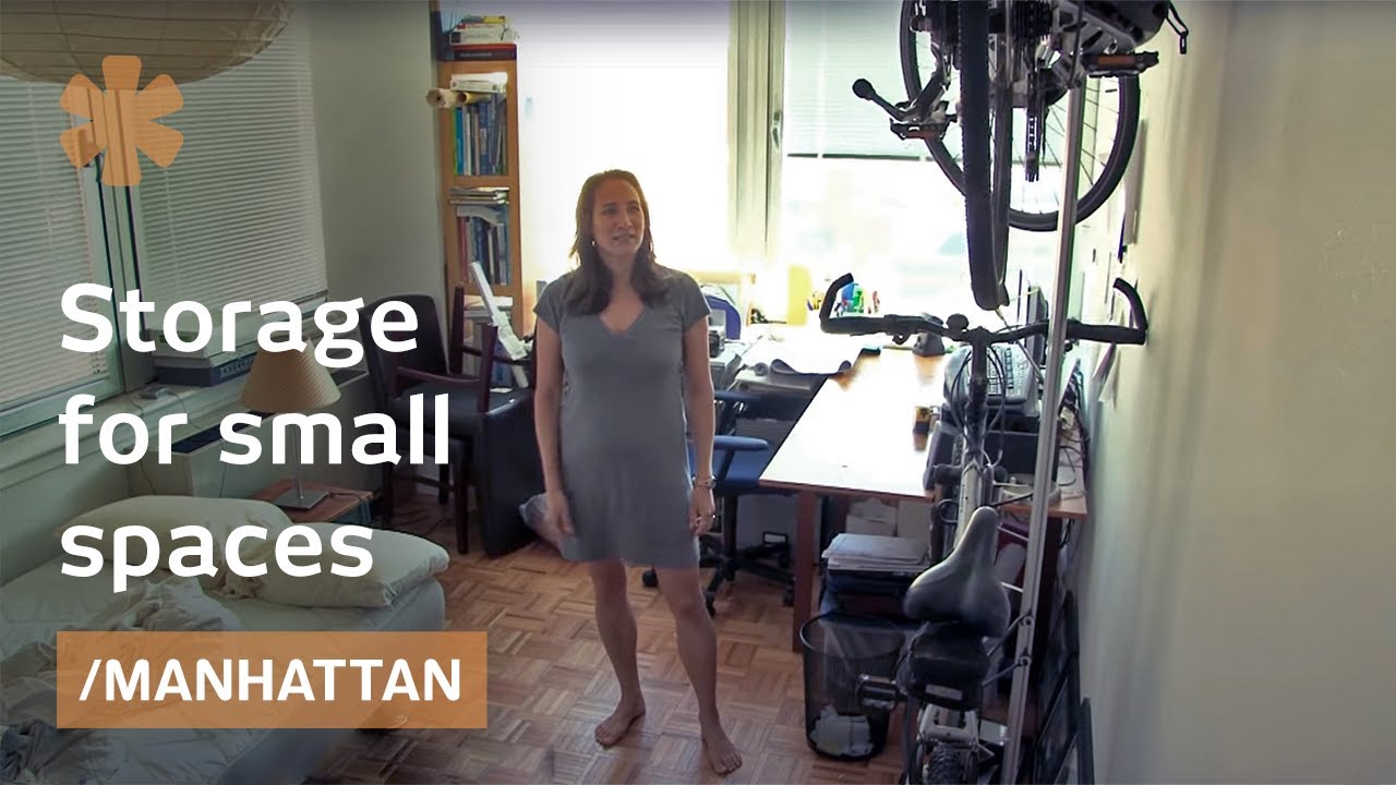 Small spaces furniture: storage bed and indoor bike rack