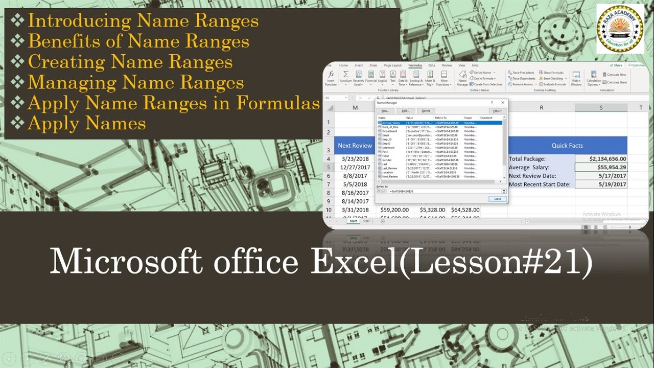 MS Excel Lesson 21 | what is name range in excel | Creating and Managing Name Ranges in Formulas