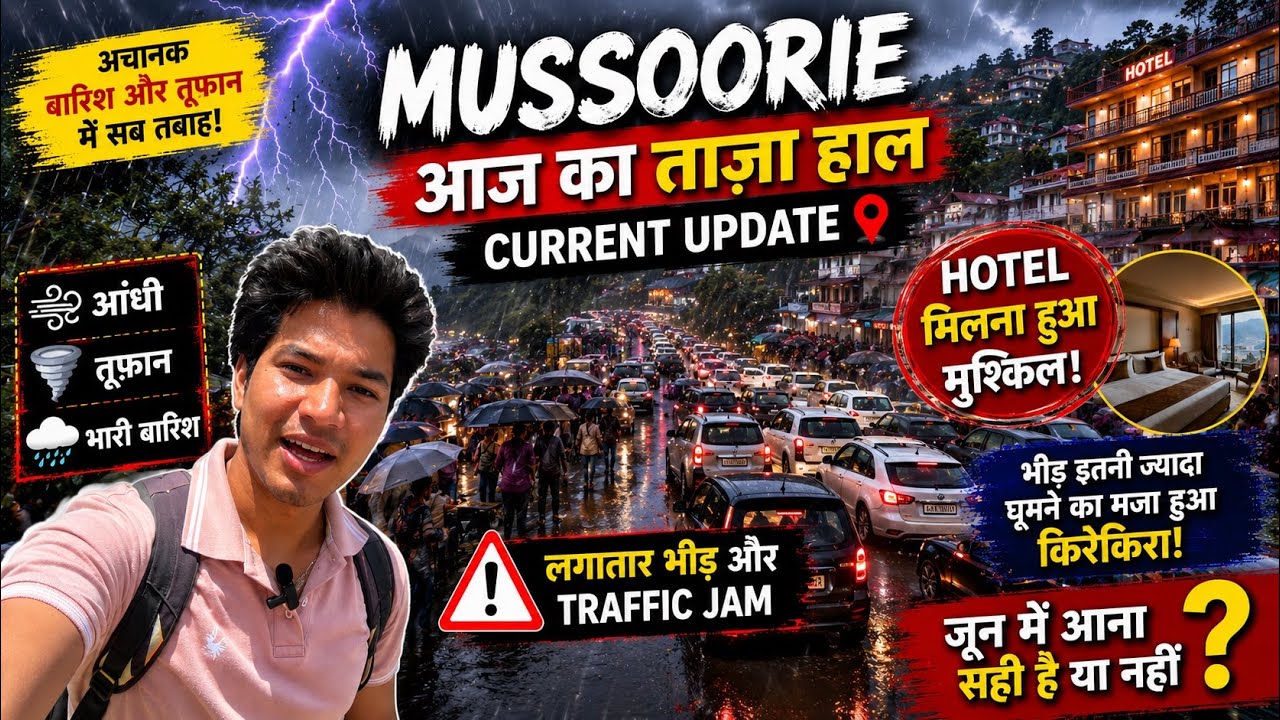 Mussoorie Today Live Update: Sudden Storm + Rain + Massive 8 km Traffic Jam 😱 Hotels Full