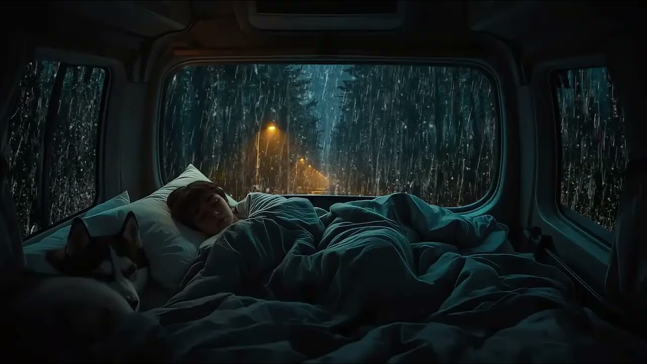 🌧️⚡🛌 asmr rain thunder sleep for fast rest | cozy van life ambience