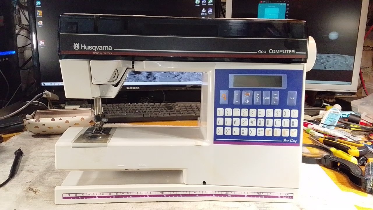 Ремонт, настройка швейной машинки Husqvarna Computer 400. Демонстрация шитья.