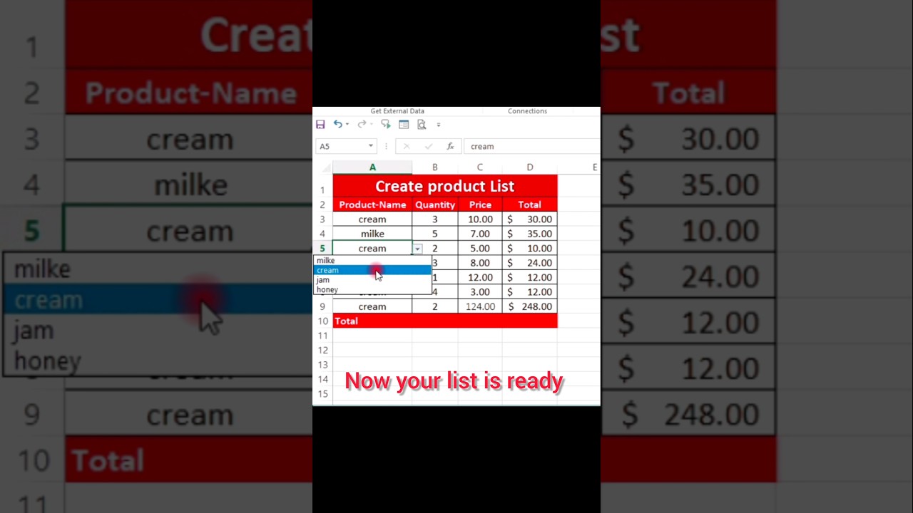 Create item list in excel #shorts #music #english #items #list #products #report  #easy #tutorial