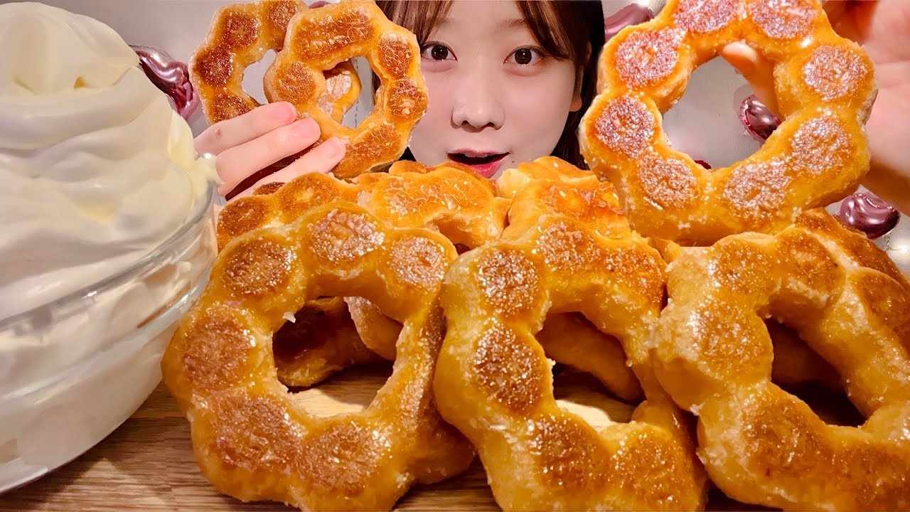 ASMR запеченный пончик моти【русские субтитры】【Mukbang/ Eating Sounds】