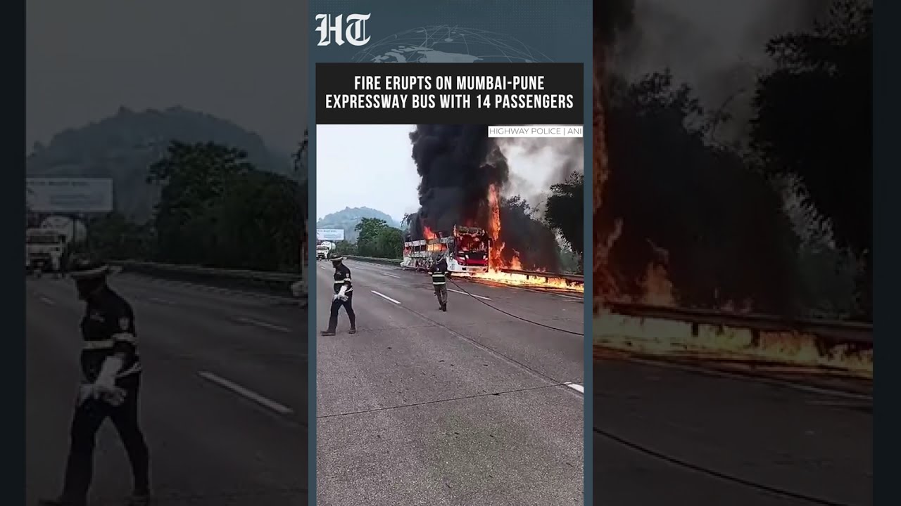 Watch: Massive Blaze Engulfs Bus On Mumbai-Pune Expressway, Passengers Escape #shorts | HT India