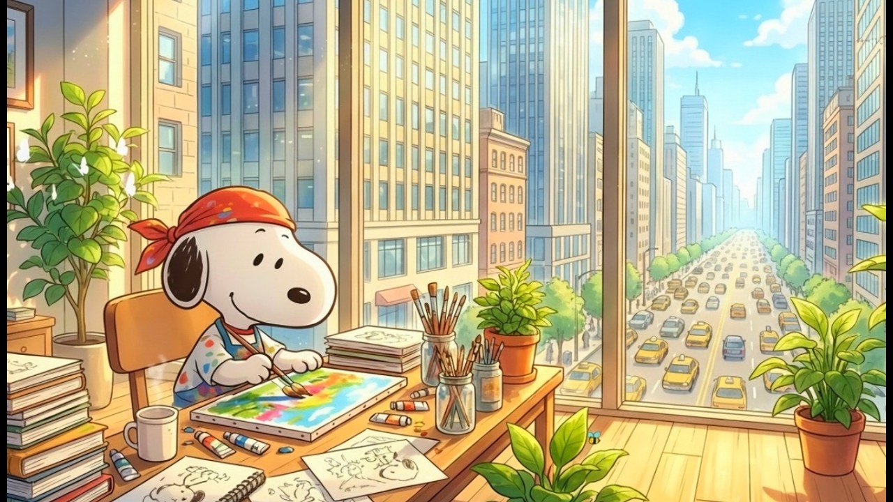 Snoopy Painting in his City Studio 🎨 Relaxing Lofi Beats for Study & Focus🏙️Find Your Creative Flo