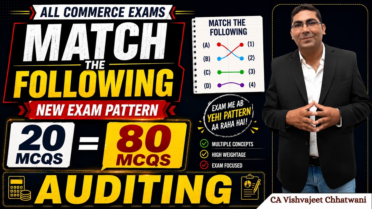Top 20 Auditing MCQs | Match The Following Questions | All Commerce Exams 1 Question = 4 Concepts 😱