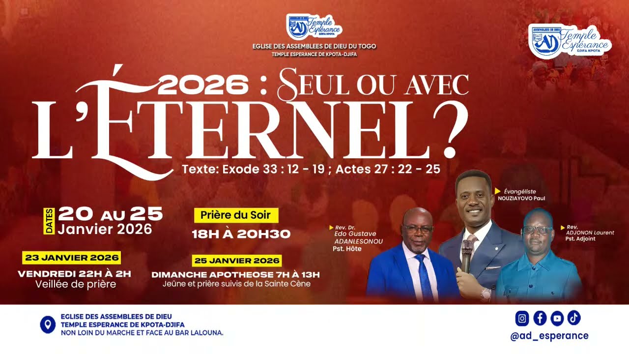 LIVE | Veillée de Prière | 2026 : Seul ou Avec l'Eternel - Temple Espérance de DJIFA-KPOTA