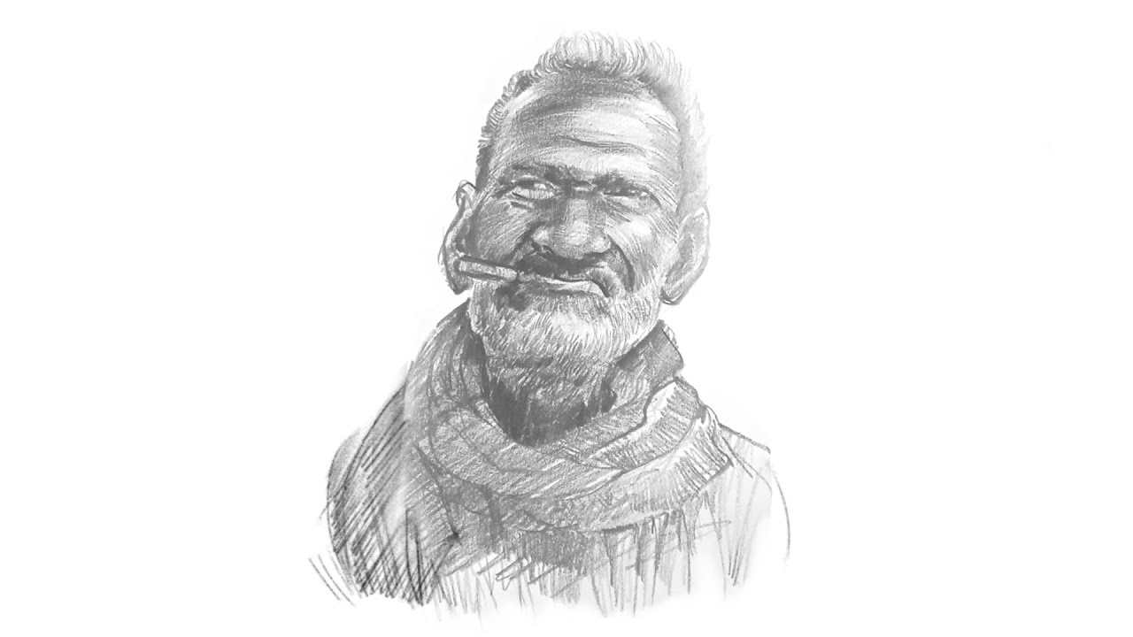 Pencil Sketch Of An Old Man / Old Man Portrait Sketch