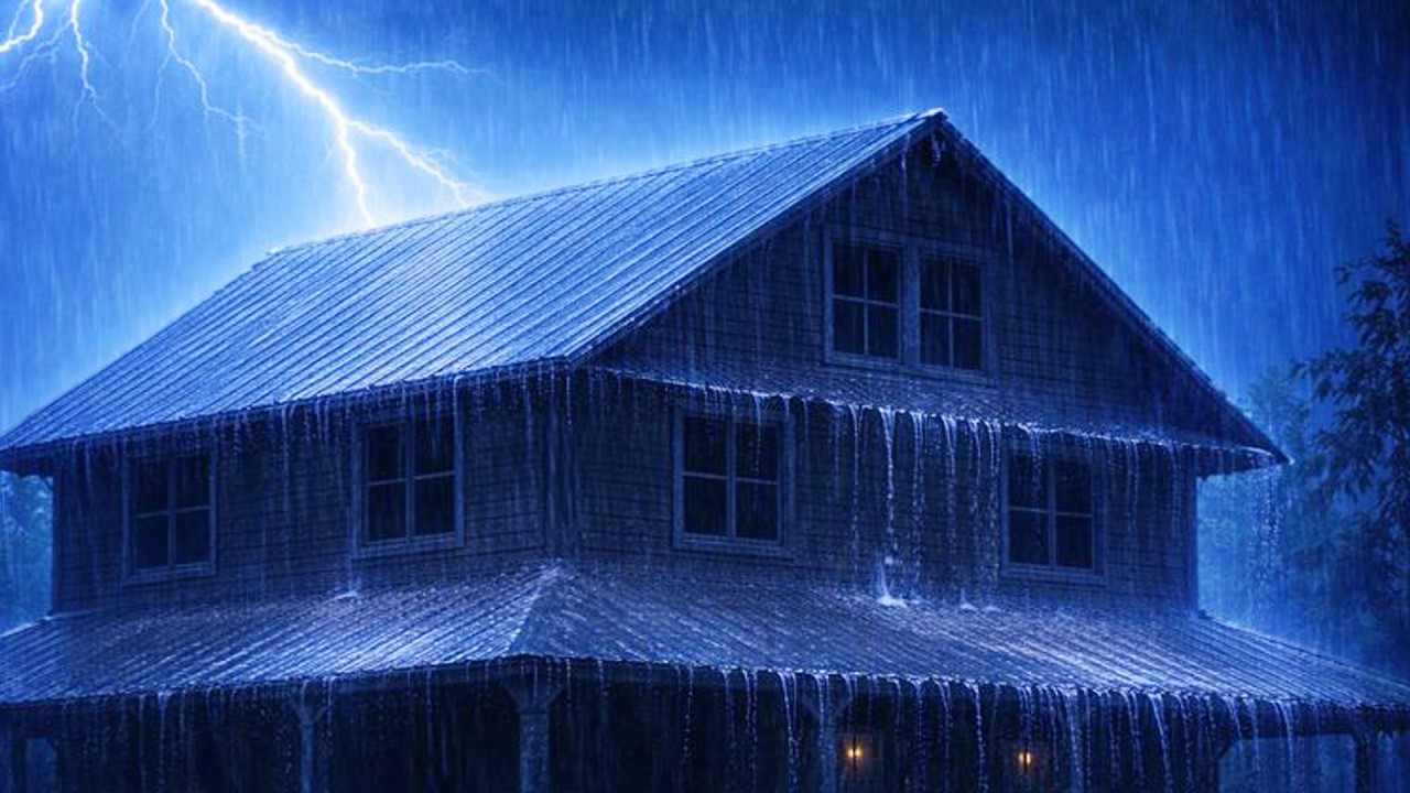 Deep Sleep Rain on Tin Roof - Nighttime Thunder and Heavy Rain Sounds