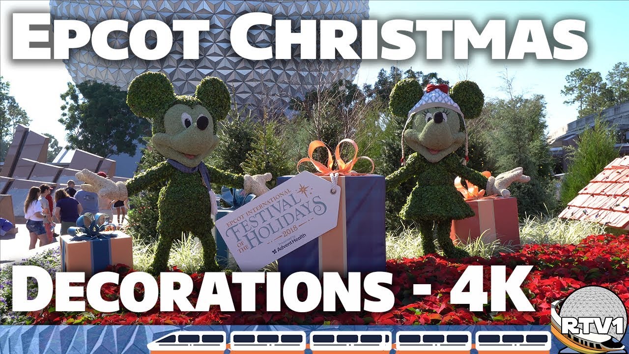 Epcot Festival of the Holidays 2018 Future World Decorations | 4K UHD | Walt Disney World