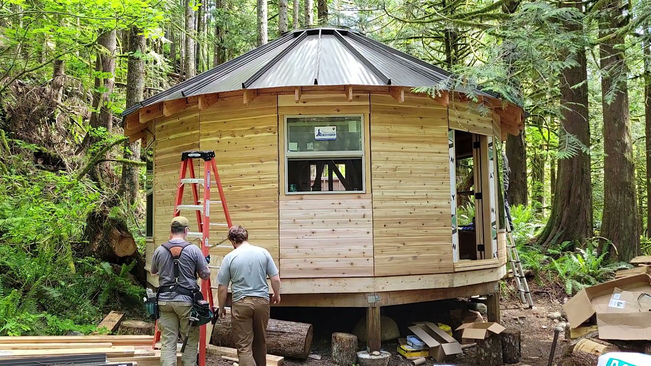 TIMELAPSE Off Grid Yurt Style Bugout Cabin Build in the PNW Woods
