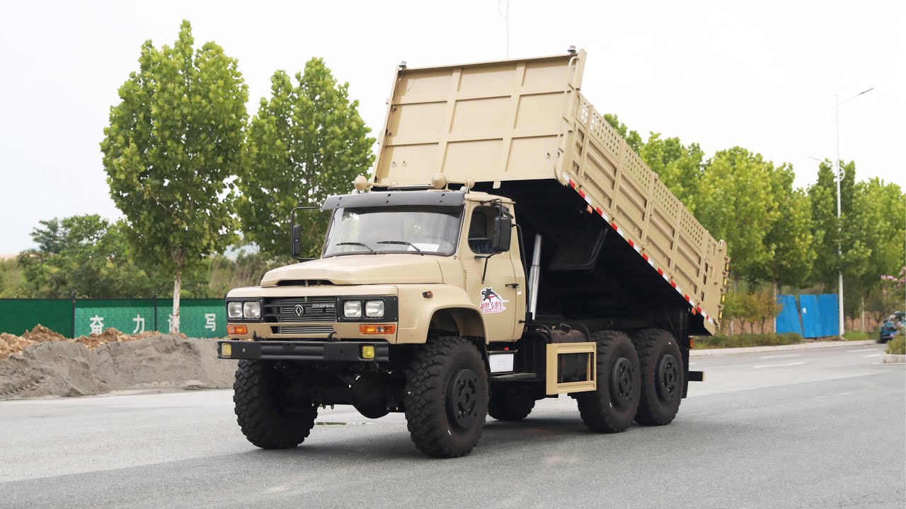 190-horsepower Dongfeng 6x6 Dump Truck Real Footage Display,  Mechanical fuel injection engine.