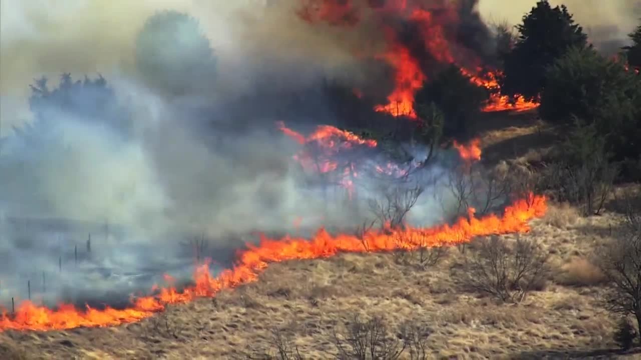 Sky 5 captures Wildfires burning across western Oklahoma