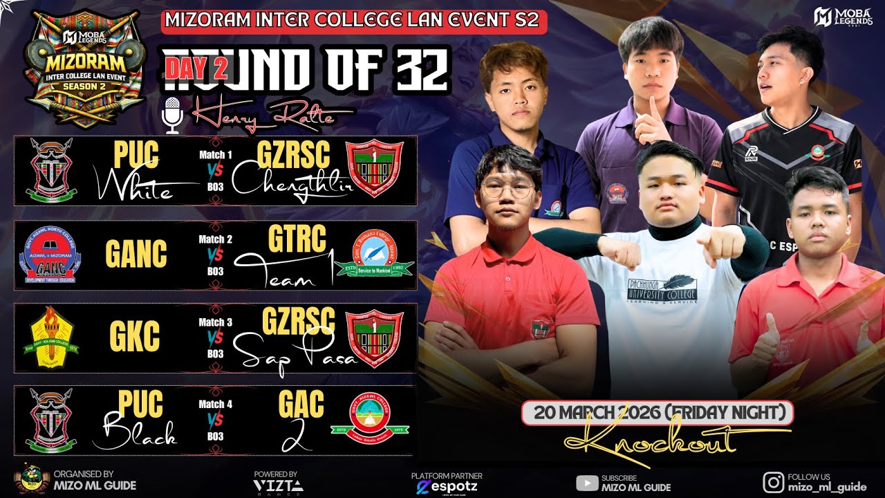 🔴 Live..Mizoram Inter-College LAN Event S-2 | Round of 32 | Knockout | Day 2 #gaming #mobalegends