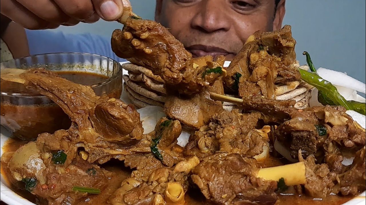 MUTTON EATING SPICY CURY & MUTTON ROTI CURY | GREEN CHILLI, PAPAD, REAL MUKBANG,FOOD EATING SHOW 