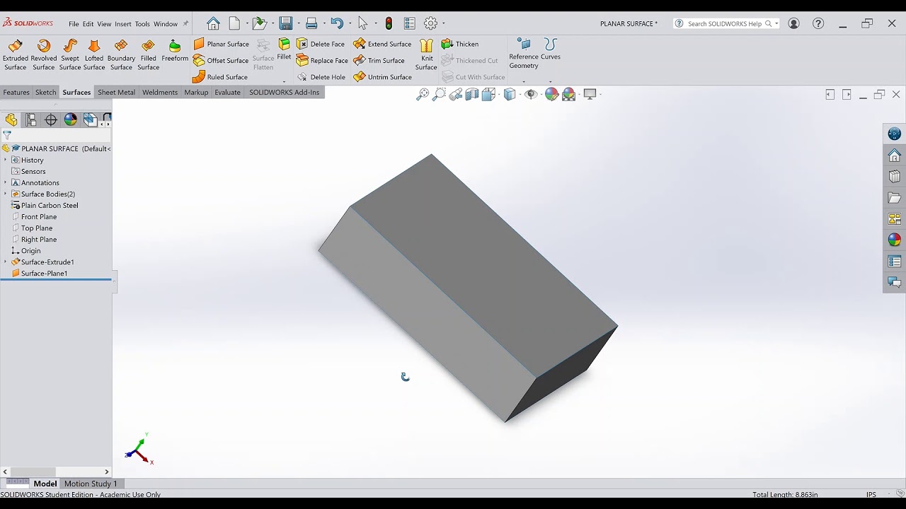 PLANAR SURFACE COMMAND SolidWorks 2020 | MAIJALA WILL | EDG 4111