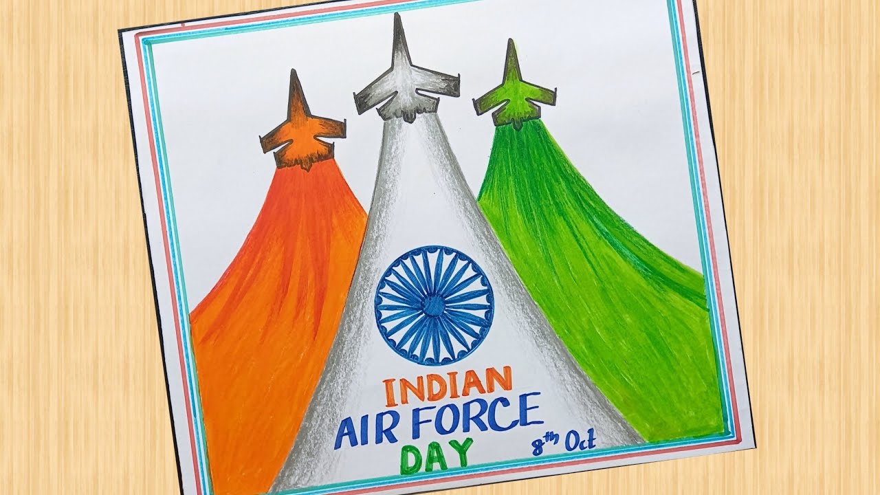 Indian Air Force Day Drawing/Easy Air Force Day Poster Making/ How to Indian Air Force Day