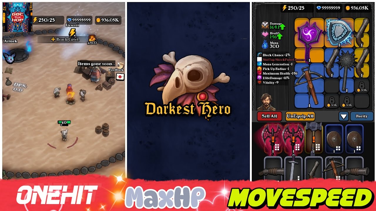 [GameGuardian] Darkest Hero mod đánh onehit, bất tử, tăng tốc di chuyển, No CD