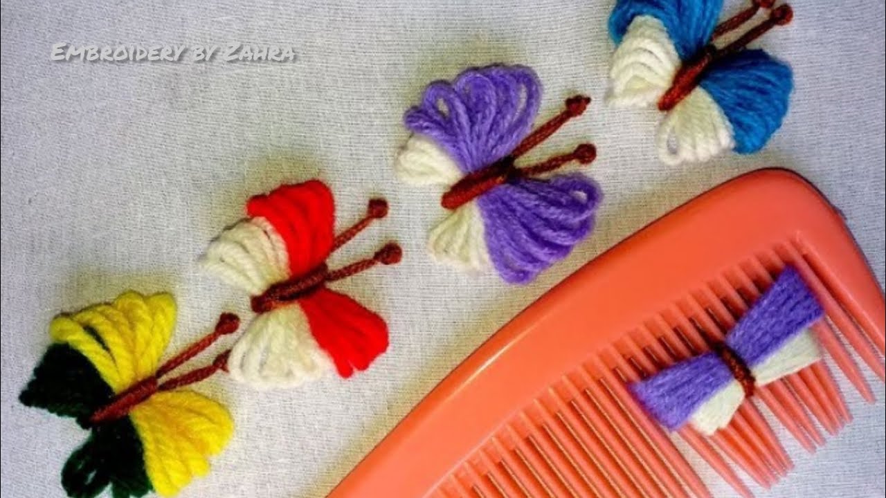 Hand Embroidery Amazing Trick - Easy Woolen Butterfly Making with Comb