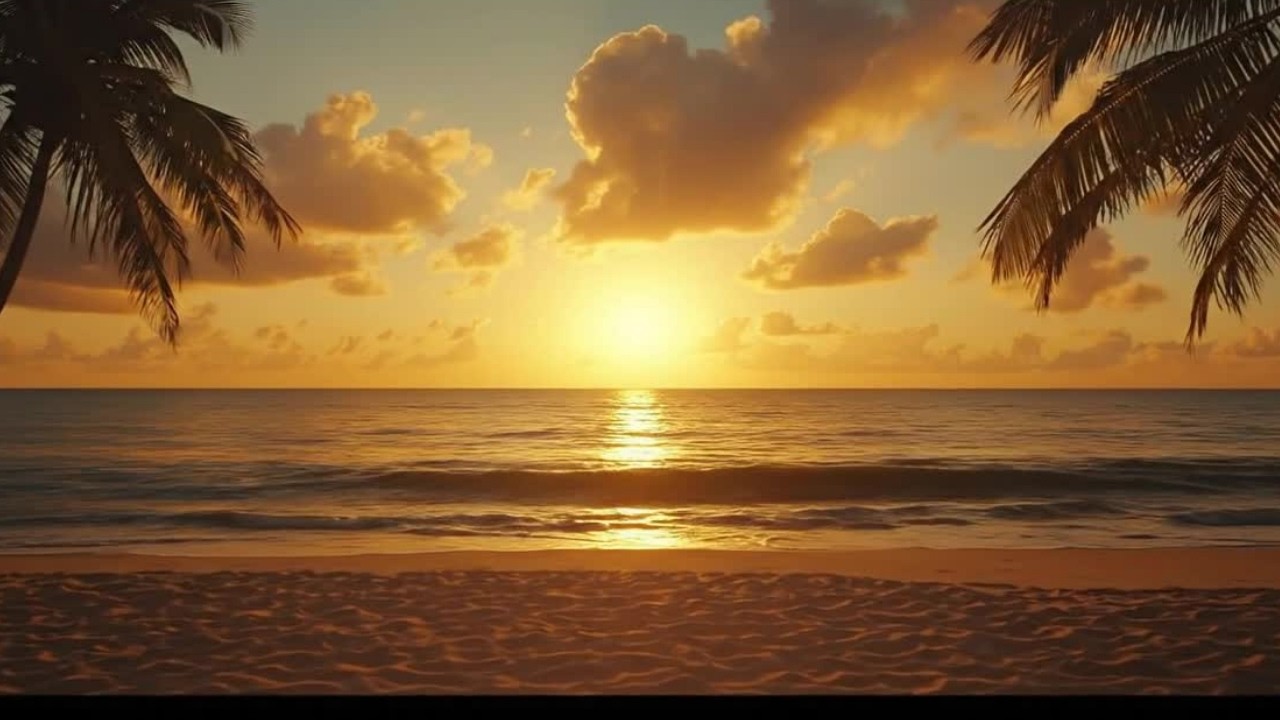 Sunset Beach Window View 4K 🌅 Gentle Waves & Relaxing Evening Ambience