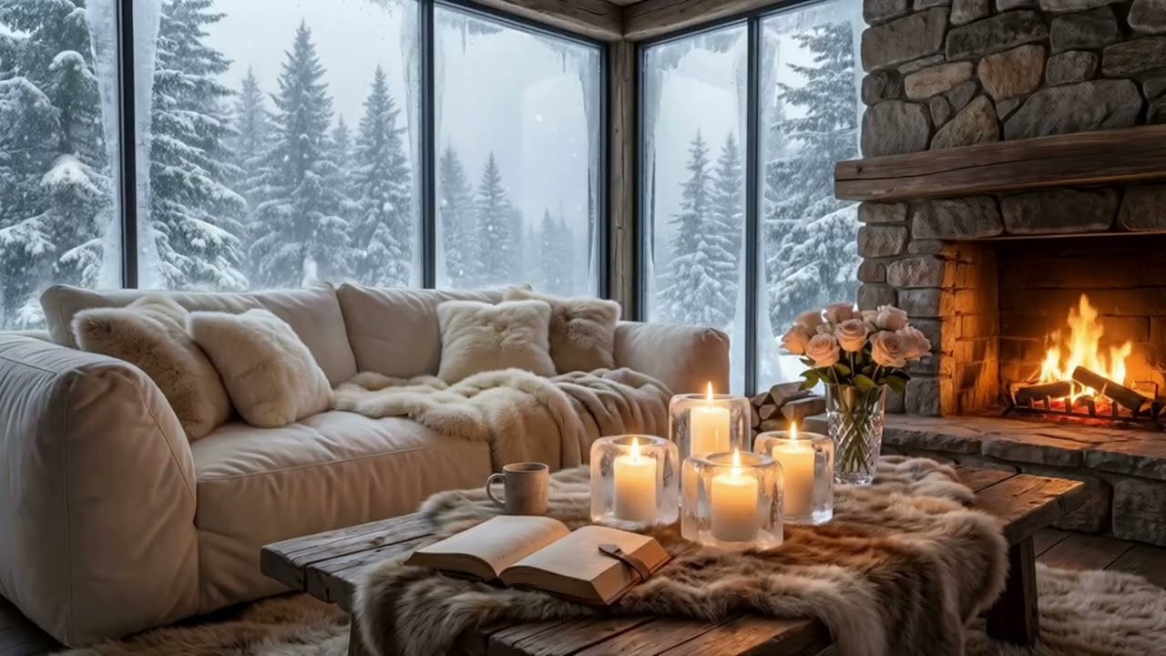 🎹 🕯️Rustic Cabin Piano Lounge | Fireplace & Candlelight 8 Hours | Sleep Relax Study Focus Meditation